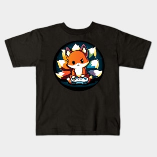 Cute Gamer Fox Playing Video Game Artwork Kids T-Shirt